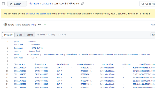 screenshot of github saying "we can make this file beautiful and searchable