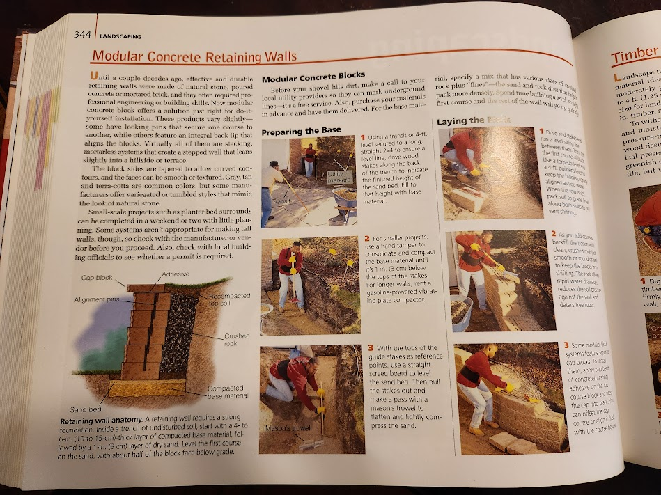 page of book about contructing a retaining wall