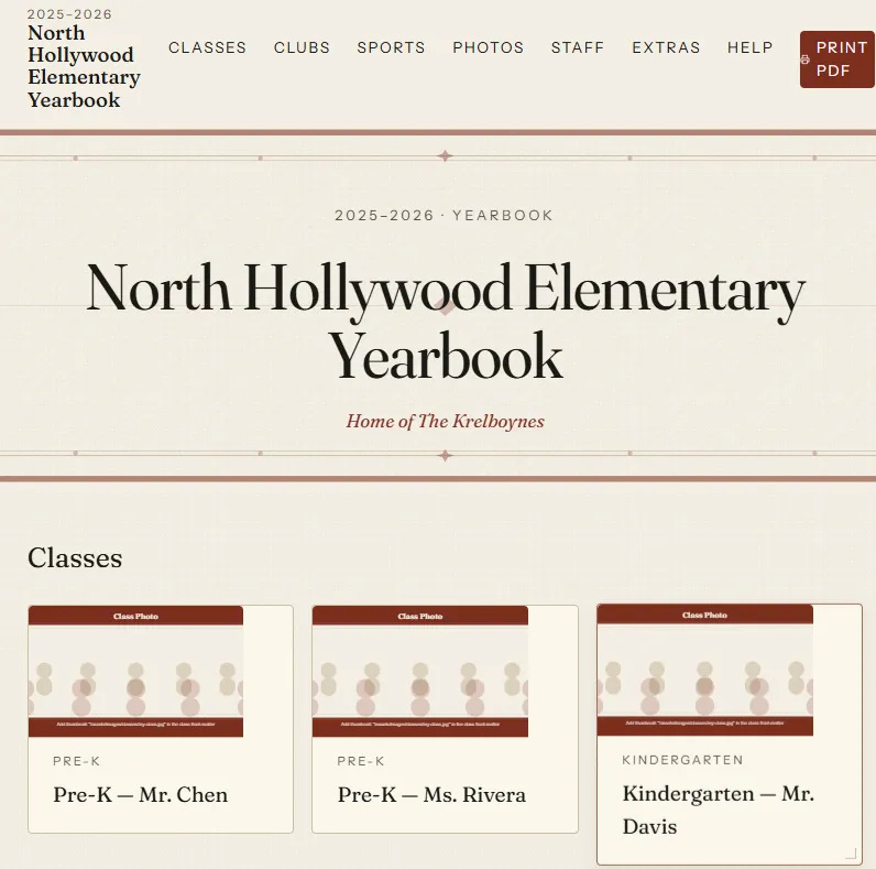 front page of the yearbook template